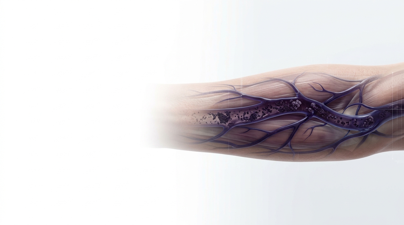 Brazo con venas púrpura mostrando sangre impura